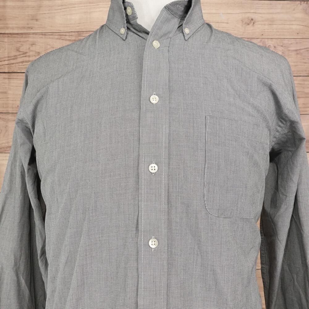 Chaps Dress Shirt Mens 17 32/33 Regular Fit Gray Check Wrinkle Free Long Sleeve